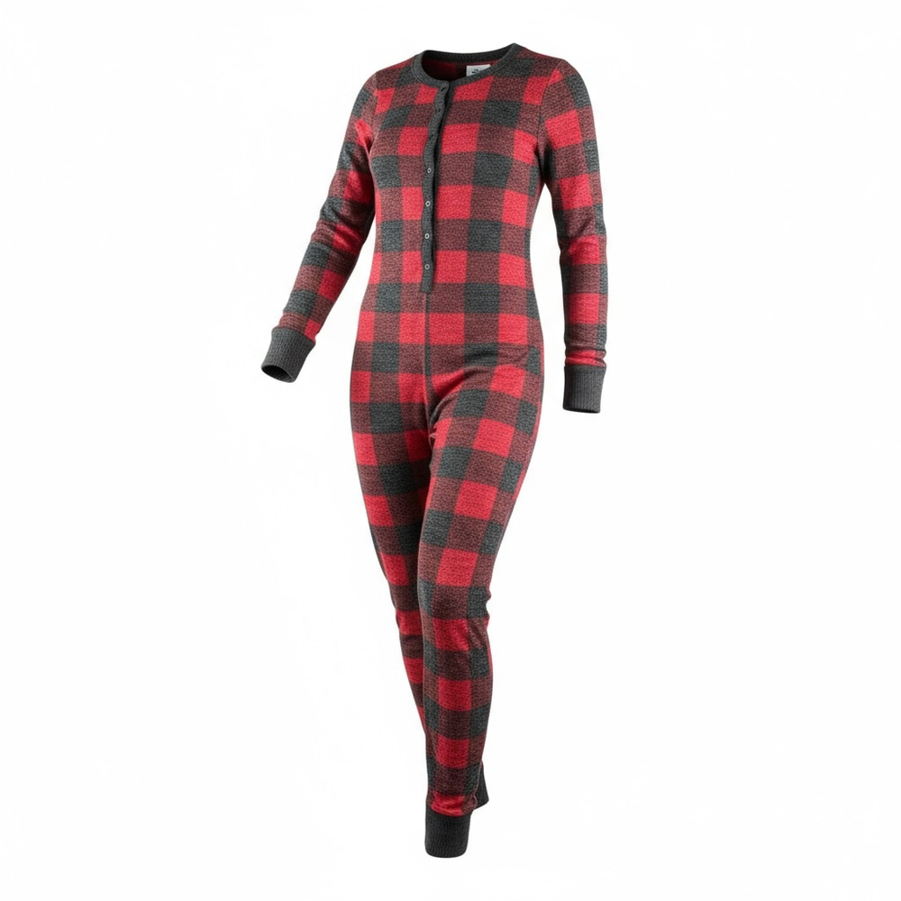 Aéropostale Red & Black Checkered Rayon Pyjama Onesie Button Front Size Medium